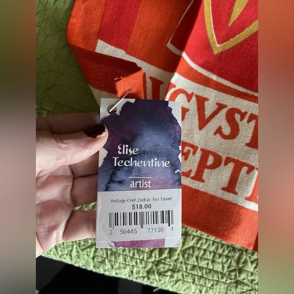 NEW VIRGO ZODIAC SIGN LARGE COTTON DISH OR TEA TOWEL IN ORANGE/PINK/PURPLE - Picture 3 of 5